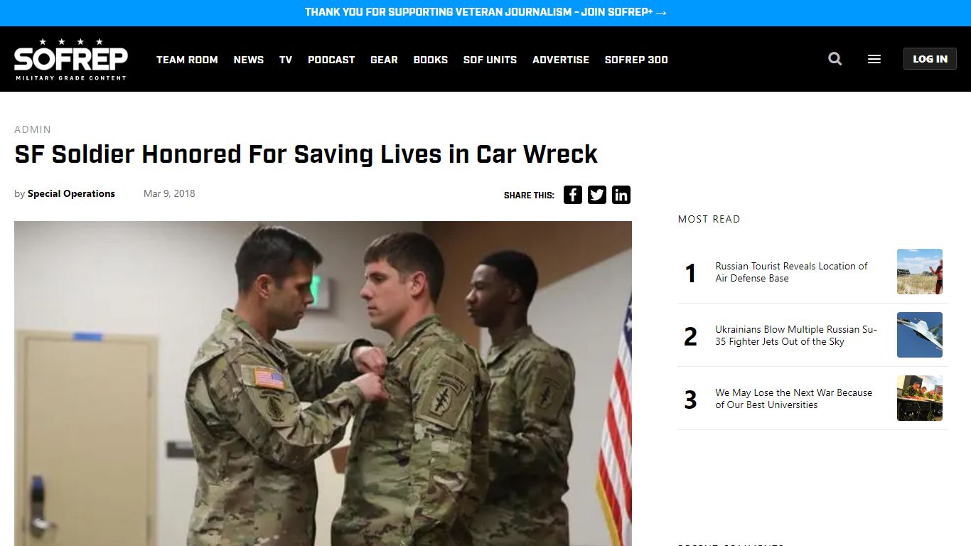 SF Soldier Honored For Saving Lives in Car Wreck - SOFREP